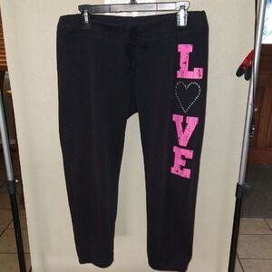 Derek Heart Black Capris with Pink LOVE Print